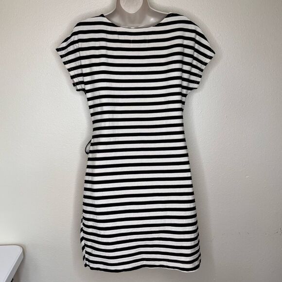 Anthropologie Saturday Sunday Yael Dress Side Tie Cream Black Stripe Women Med - Picture 6 of 14
